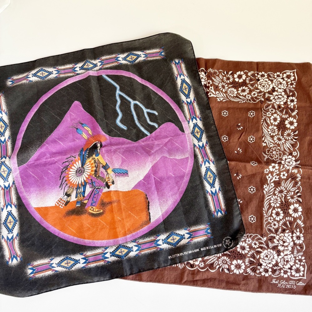 Hav-A-Hank Mens Vintage Bundle Native American Floral Bandana Set Western Scarf